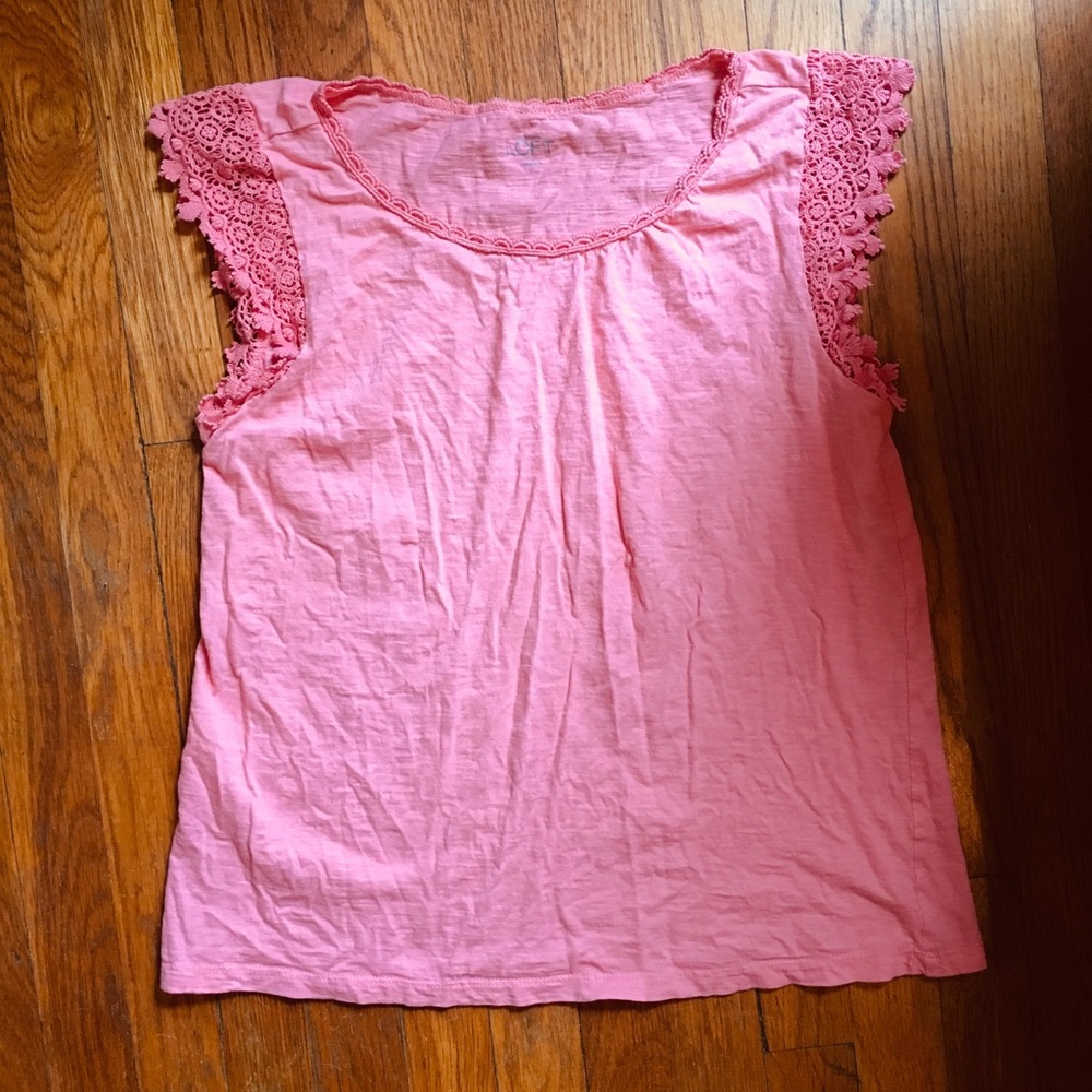 Cotton coral T-shirt with lace detailing